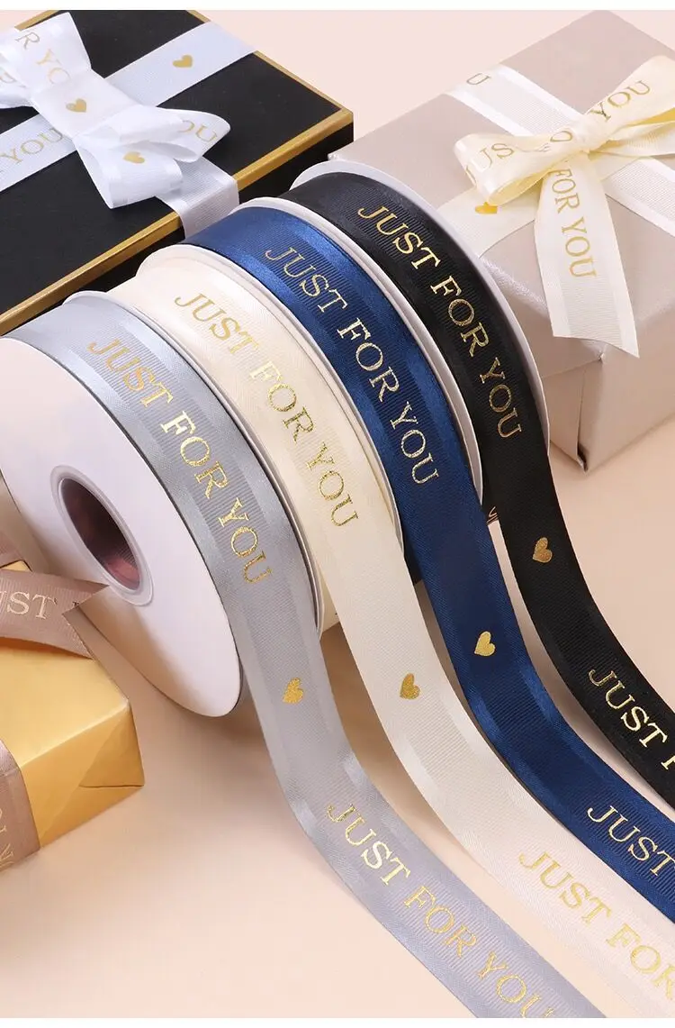 Stock 25 mm 50 yards a roll of high end thick thread bronzing gold love Christmas gifts flowers decorative packaging ribbon