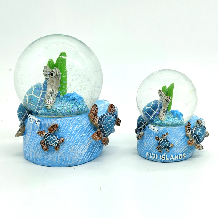 Custom logo caribbean tropical resin beach snowball souvenir sea turtle water snow globe