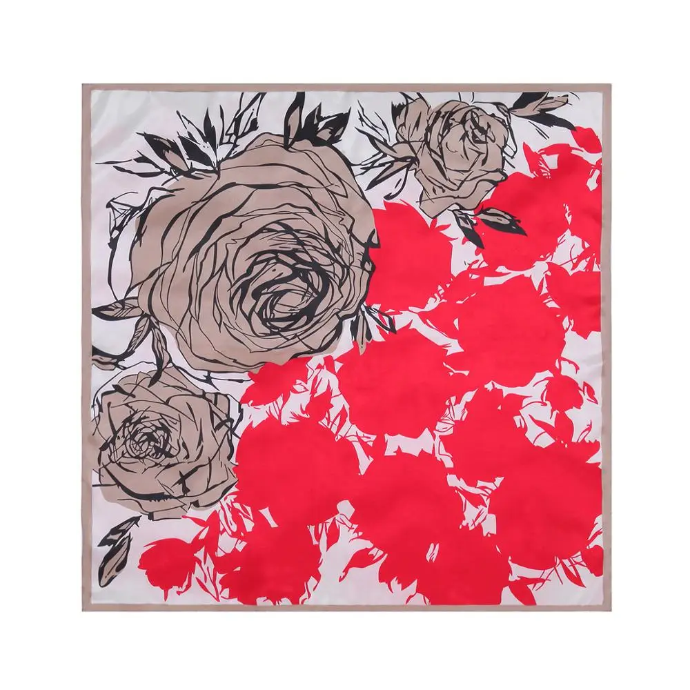 New Silk Scarf for Women Fashion Luxury Brand Floral Painting Shawls Wrap Ladies Hijab Large Square Scarves 90*90cm