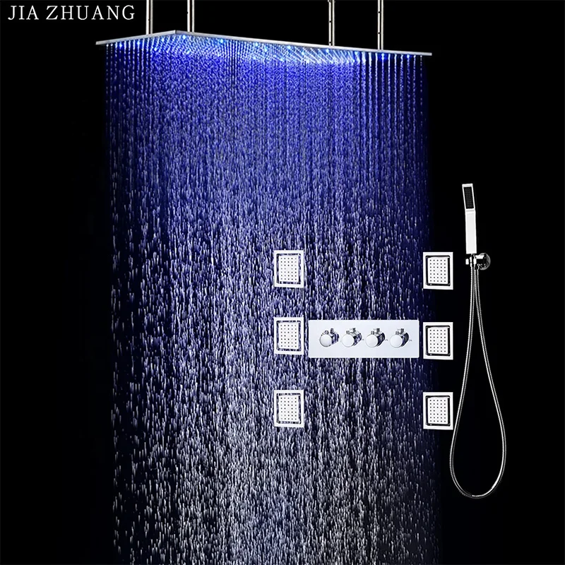 Europe style modern magic led shower head hot and cold  high flow misty rain fall electric shower head Body massage jet set