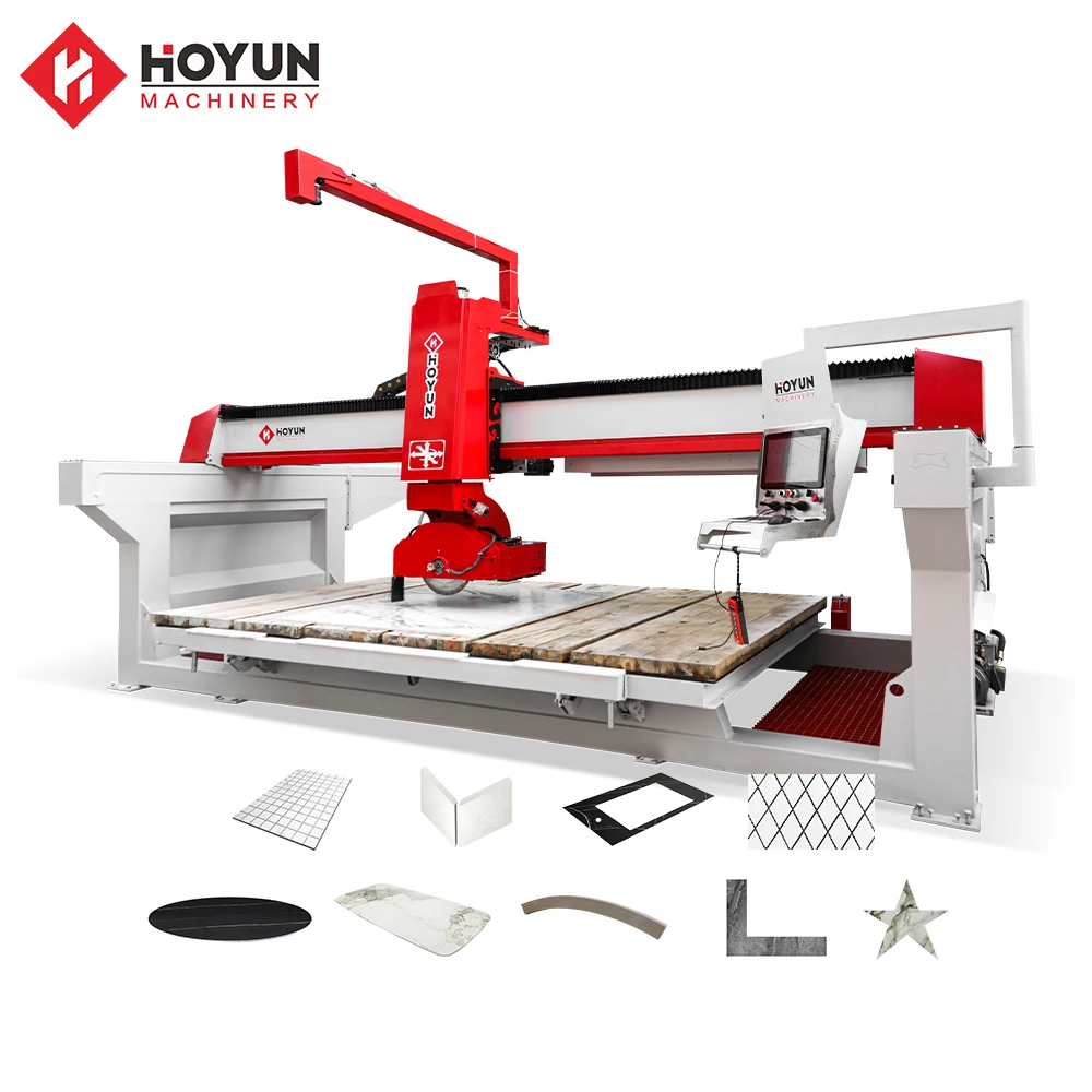 Hongyi machinery 4 Axis Bridge Saw cut to size sintered stone countertop cutting machine for ceramic tiles slab granite marble