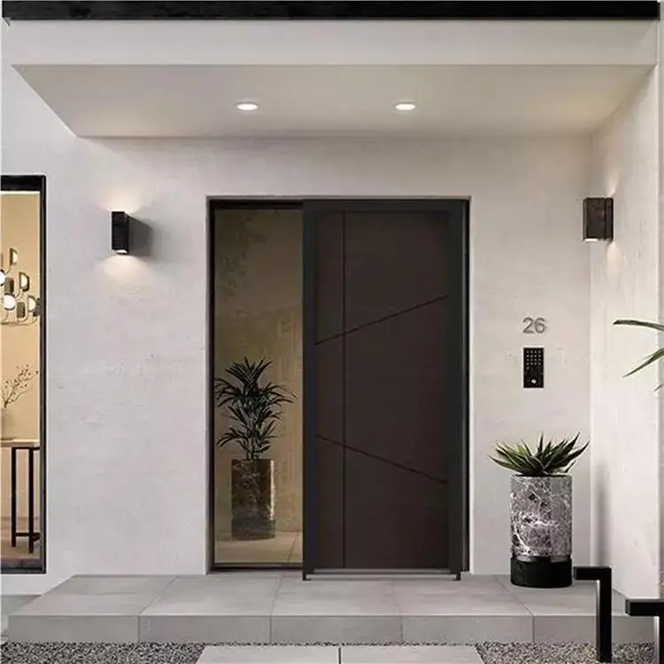modern house entry wooden doors exterior China high quality good price front entry door modern smart lock entrance pivot door
