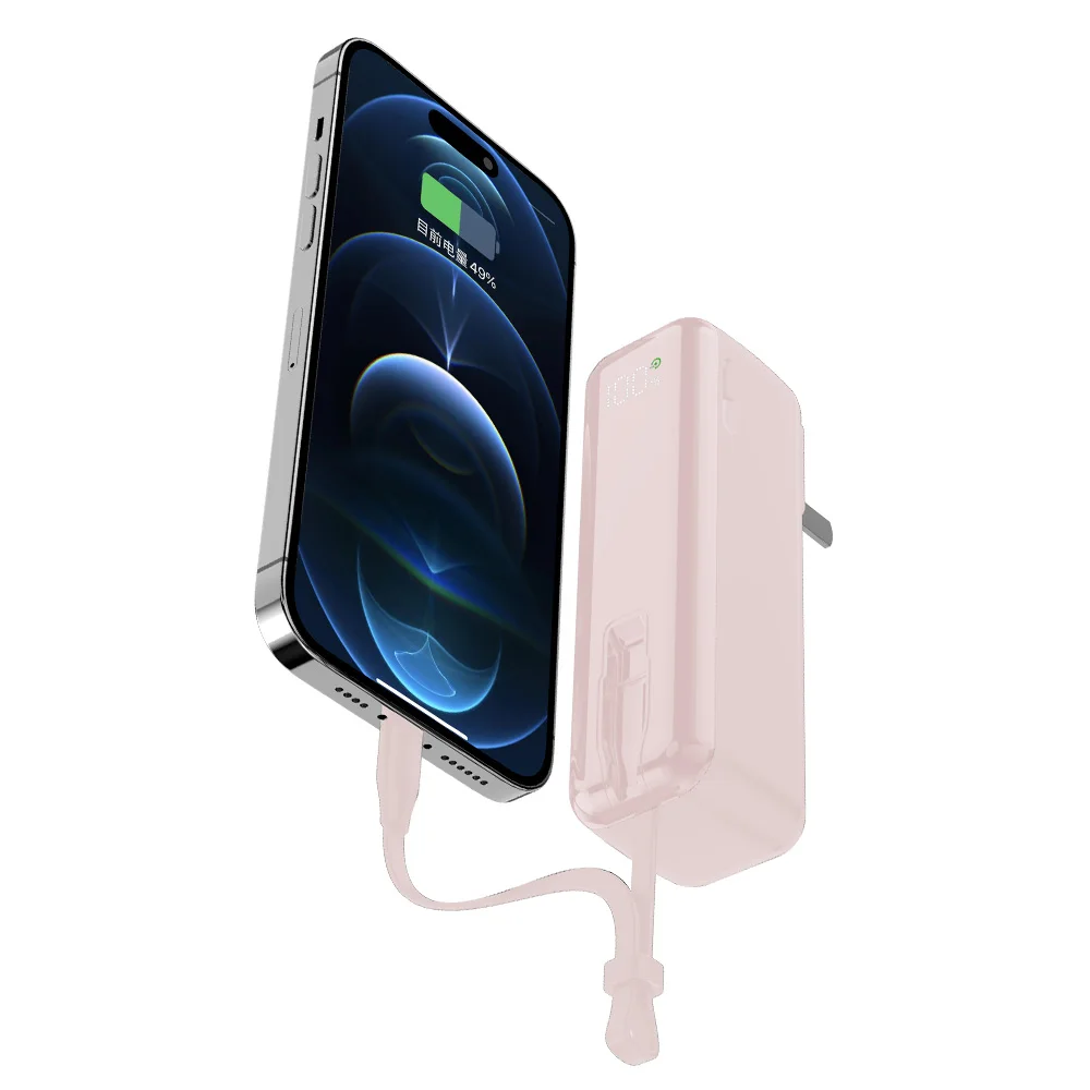 3-in-1 5000mAh Portable Charger with Built-in USB-C Cable and Foldable AC Plug Wall Charger Travel Power Bank Cargador Portatil