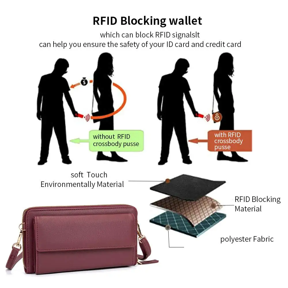 Fashion women wallet Slot Touch Screen lady Small phone Crossbody purse