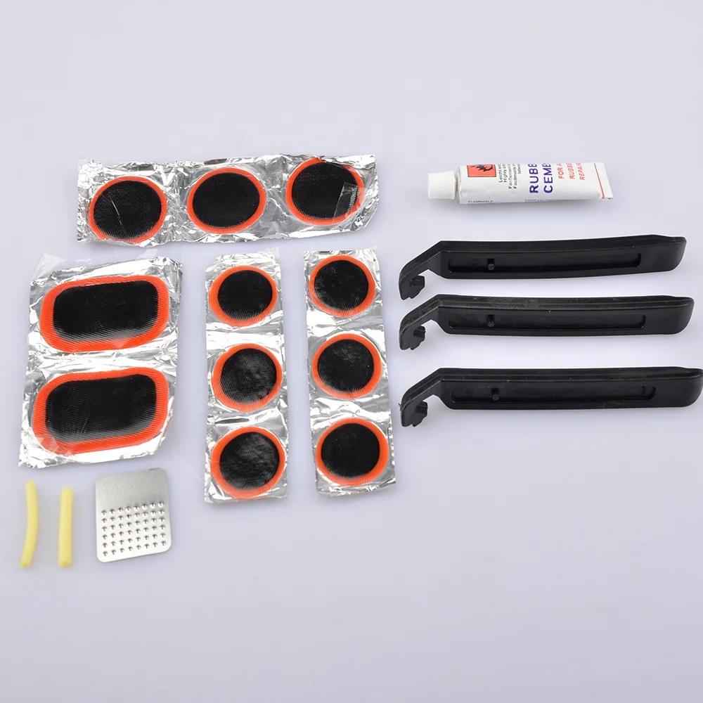 Bike Inner Tire Patch with 11 PCS Vulcanizing Patches Metal Rasp and and Lever for Motorcycle BMX Bicycle Repair Kit