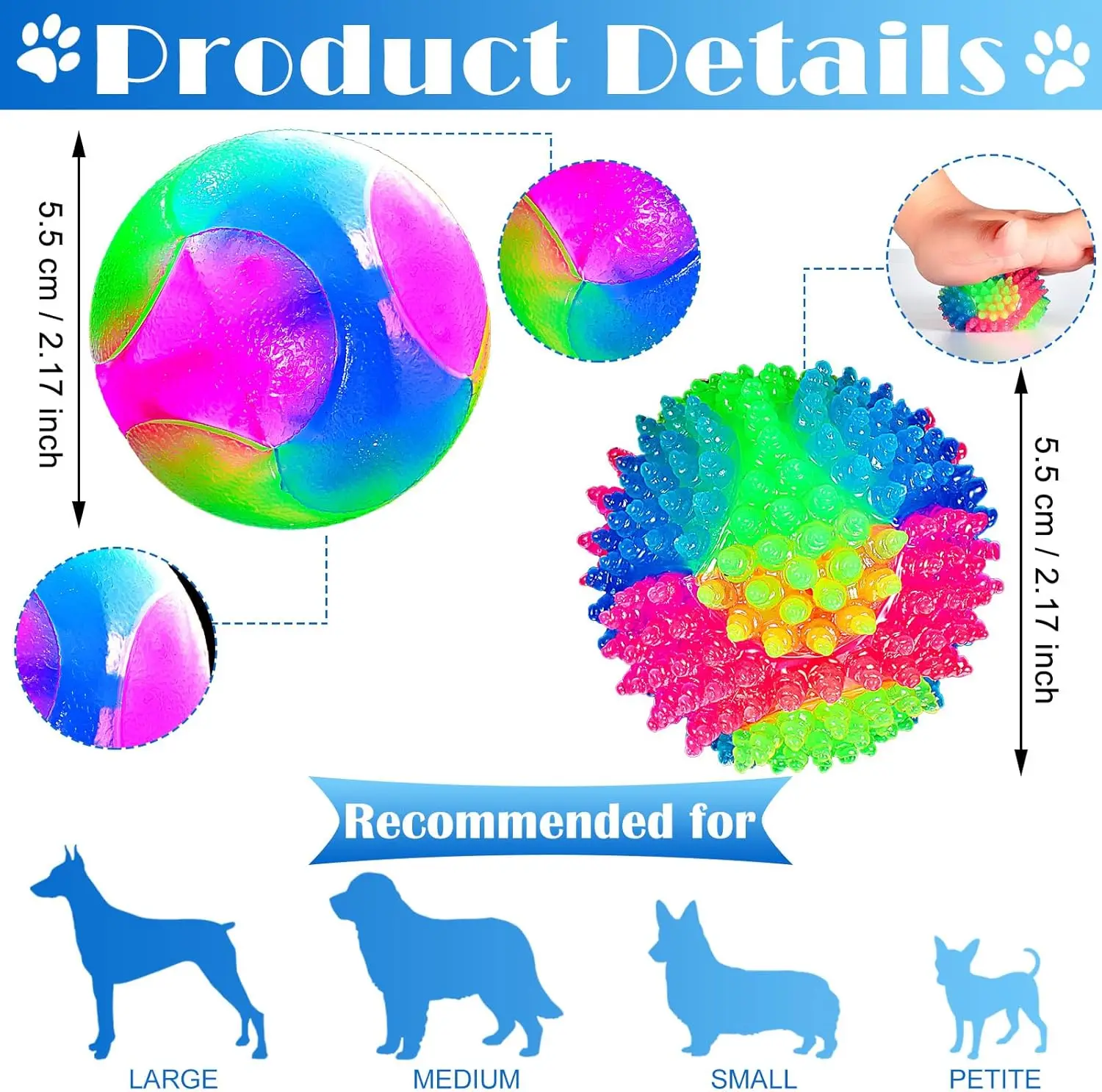 Light up LED Dog Ball Elastic Flashing Ball Glowing Interactive Dog Toy Flash LED Dog Toys Pet Color Ball Bounce