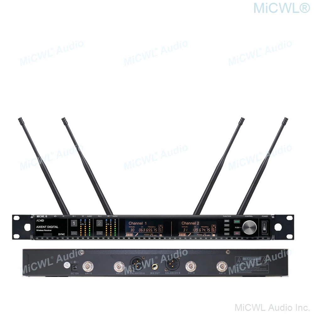 High-Class 500M Large Range Stage Studio DJ Karaoke Wireless Microphone System Dual Channel AD4D Receiver with SKM8 Black