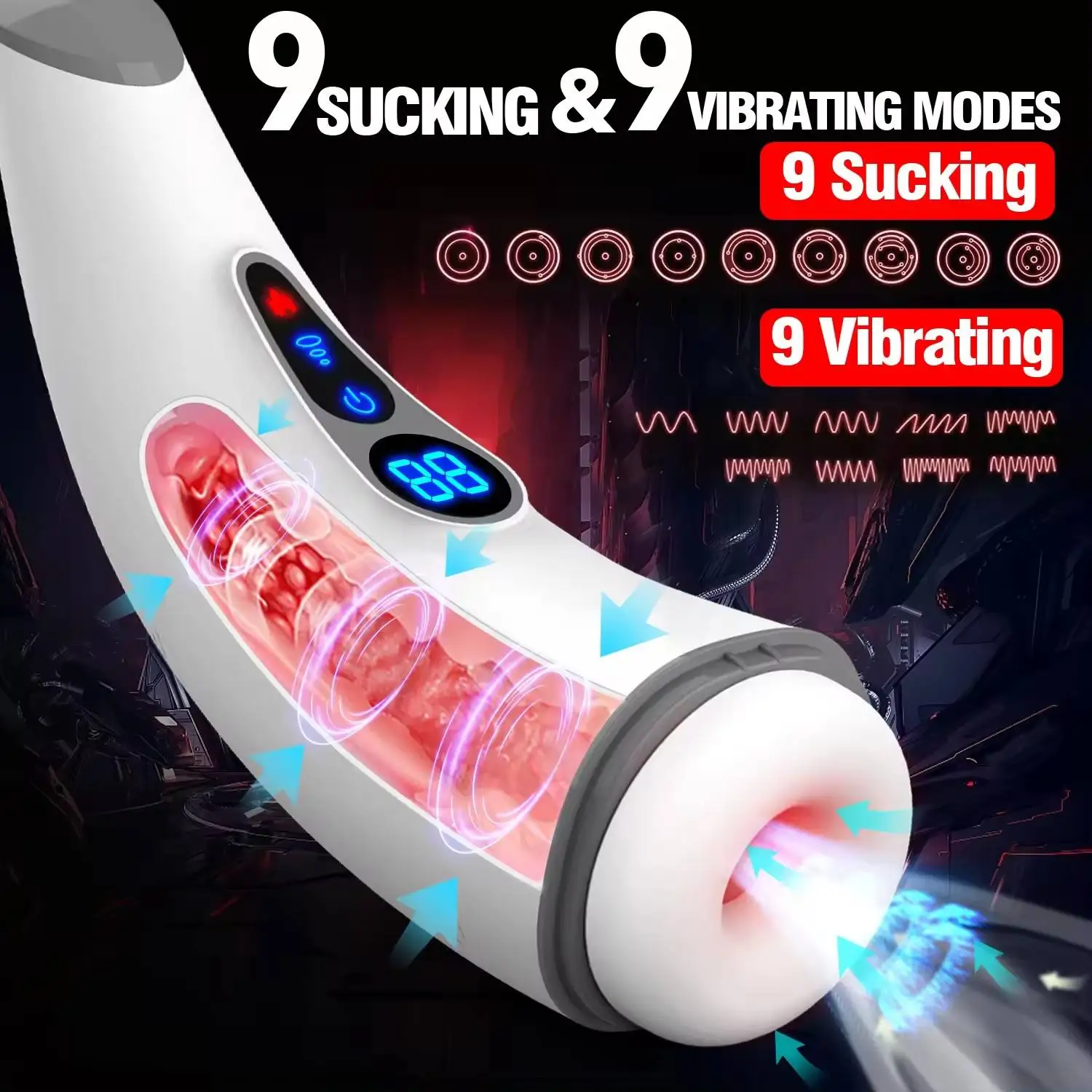 LCD touch control 9 frequency vibration suction Intelligent voice automatic suction heating male masturbation cup