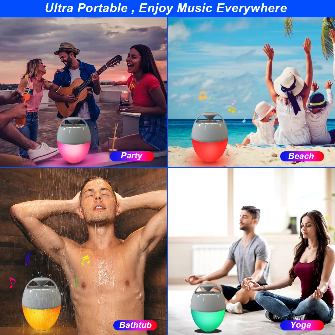 Cootway 2024 NEW Arrivals IP68 Wireless waterproof Portable Speaker with RGB Light TWS Function Wireless Pool Speaker