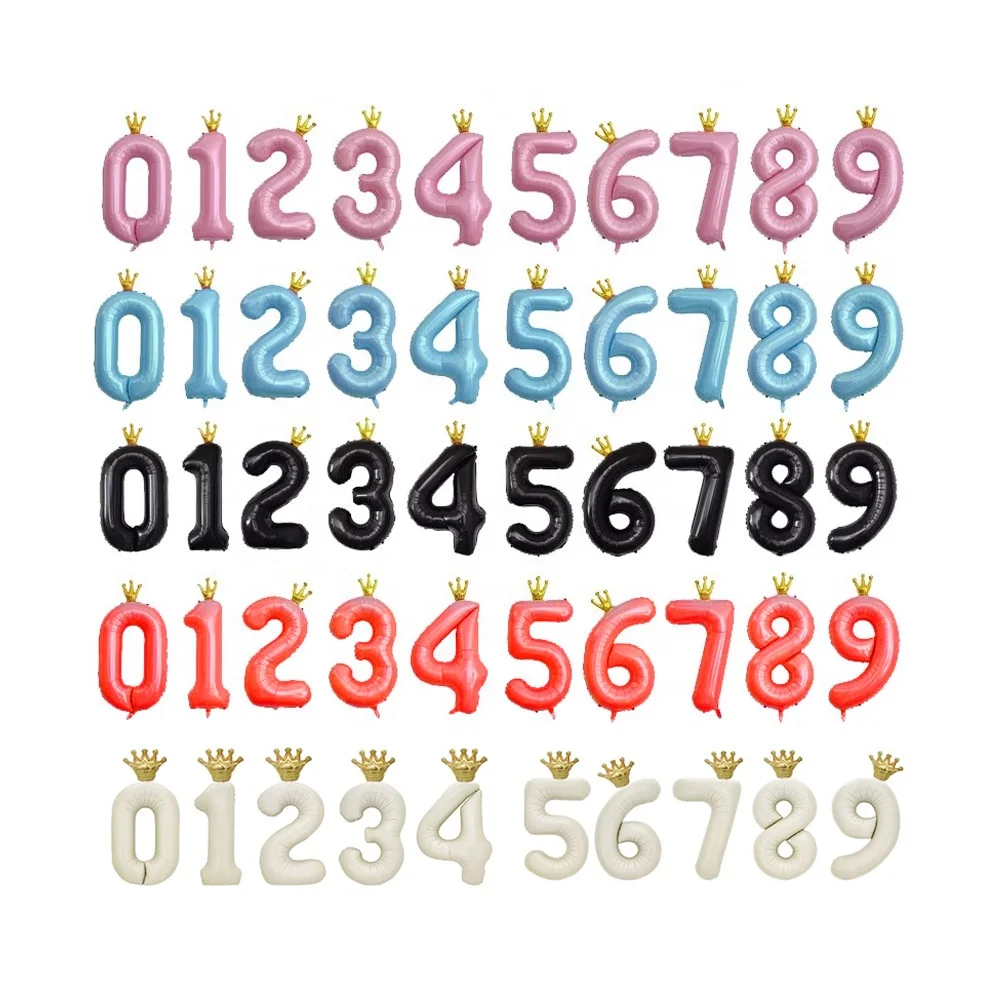 Mylar Rainbow 32 inch Foil Balloons White Pink Crown Birthday Party Supplies Number Balloons with Crown for Birthday