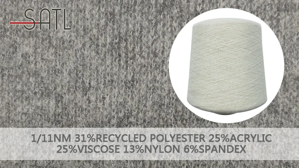 Stock service yarn spun 1/11nm recycle polyester acrylic viscose nylon spandex chunky multicolored yarn spandex yarn 140d