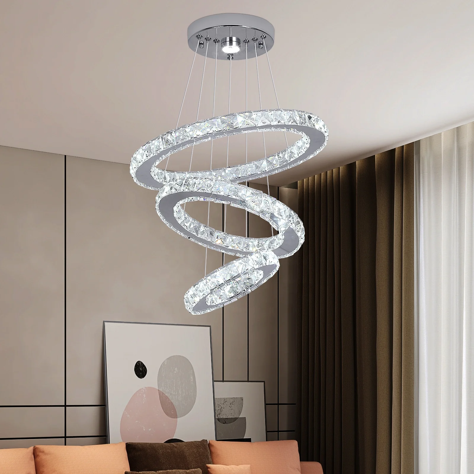3 Ring Shape Modern Clear K9 Crystal Chandeliers Ceiling Luxury Pendant Light Fixture