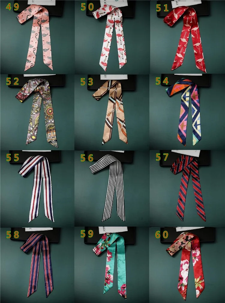 Новый Модный тонкий узкий шелковый шарф с украшением, Женский Простой декоративный шарф, маленький шарф, сумка-повязка для волос