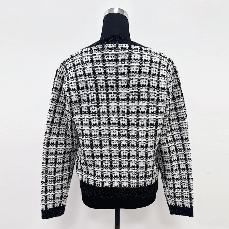 Manufacturers custom small fragrant wind girl sweater Korean commuter girl knitwear Tipped metallic boucle style girl cardigan