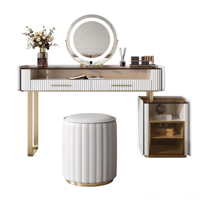 Foshan factory directly dressing table with led mirror and stool modern design makeup tables for girls high quality