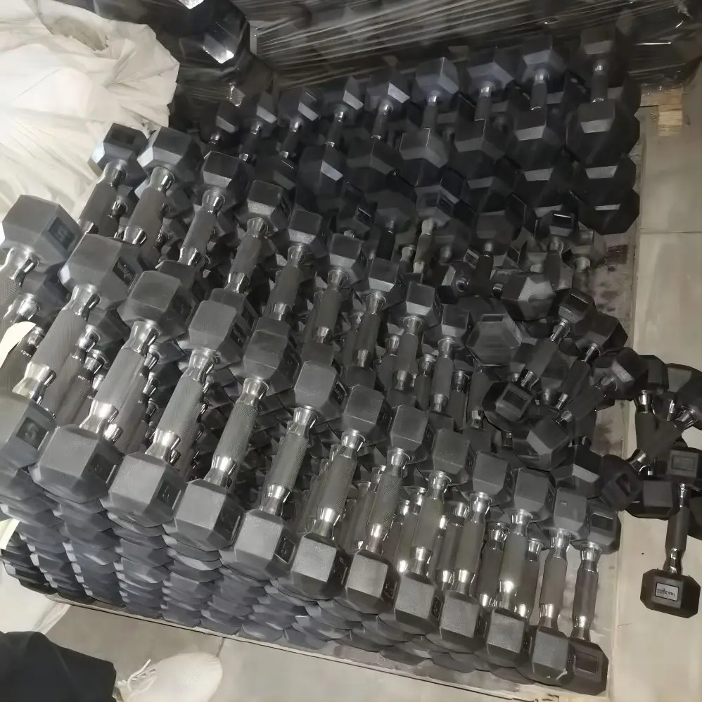 Eako sports rubber coated steel weights in lbs hexagon hex dumbbells sets 40kg