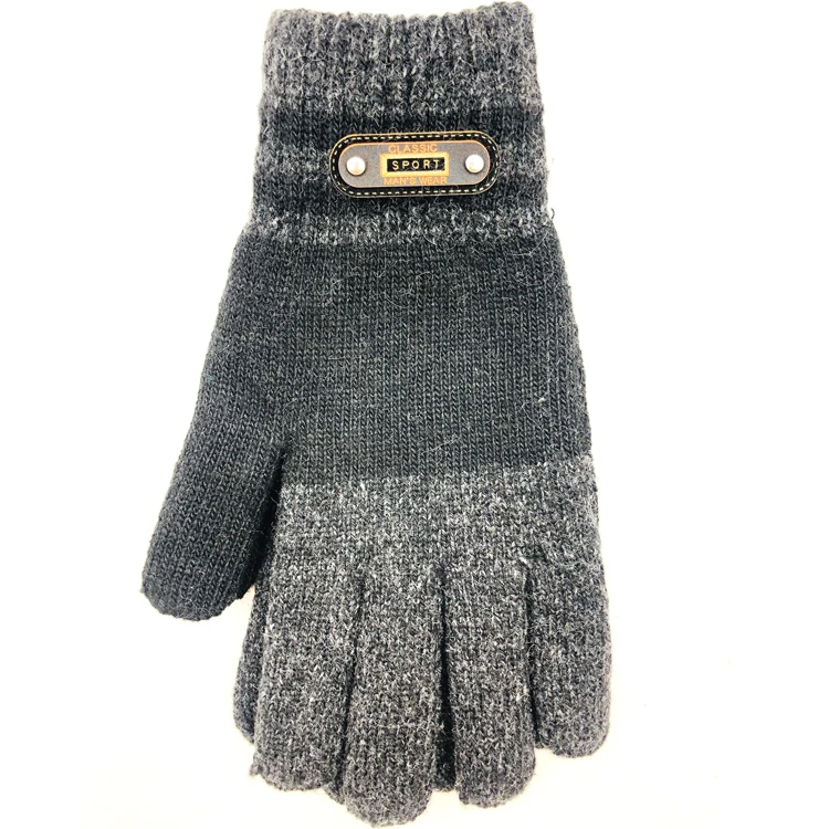Factory Directly sale Winter Gloves Mens Mix Knit Gloves for Cold Weather With PU Label