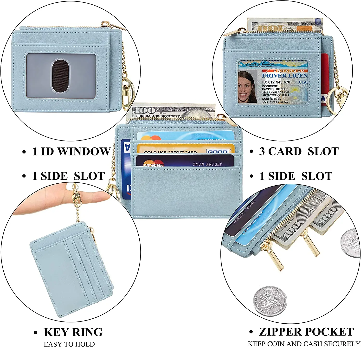 Custom Card Sleeve Slim Front Pocket Wallets Ladies Credit Card Holder with Keychain coin purses For Women Men