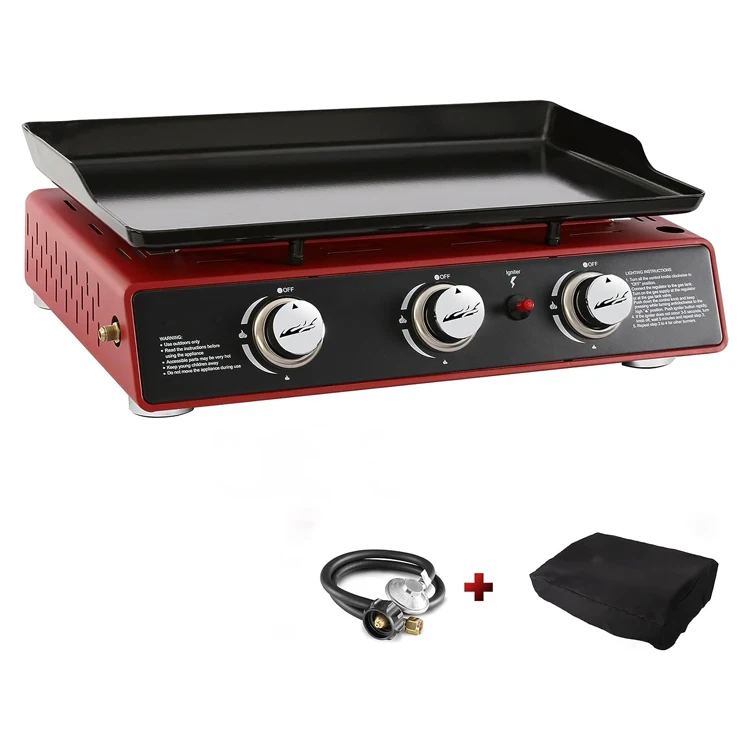 3 Burners Gas Grill Stainless Steel Barbecue Grill Camping Smokeless Griddle Grill Gas Oven Pizza