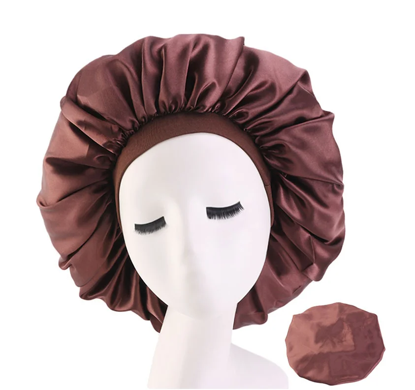 New Satin Hair hat For Sleeping Flat  Silk Round Haircare Women Headwear Ceremony Adjusting Button Night Hat