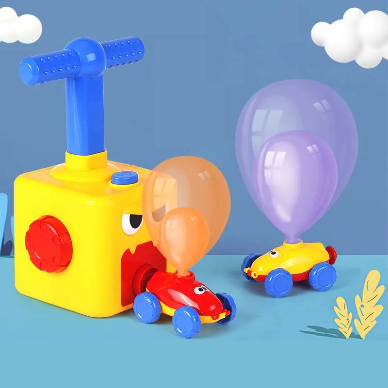 Kids Toys Educational Aerodynamic Forces Launcher & Inertia Air Balloon Powered Car Racer Toy Set for Children