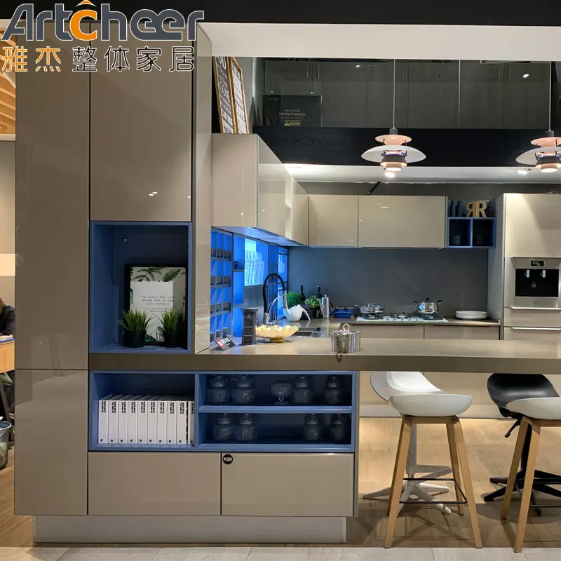 Ready to ship kitchen cabinet design U shape lacquer finish complete set sample available cheap price