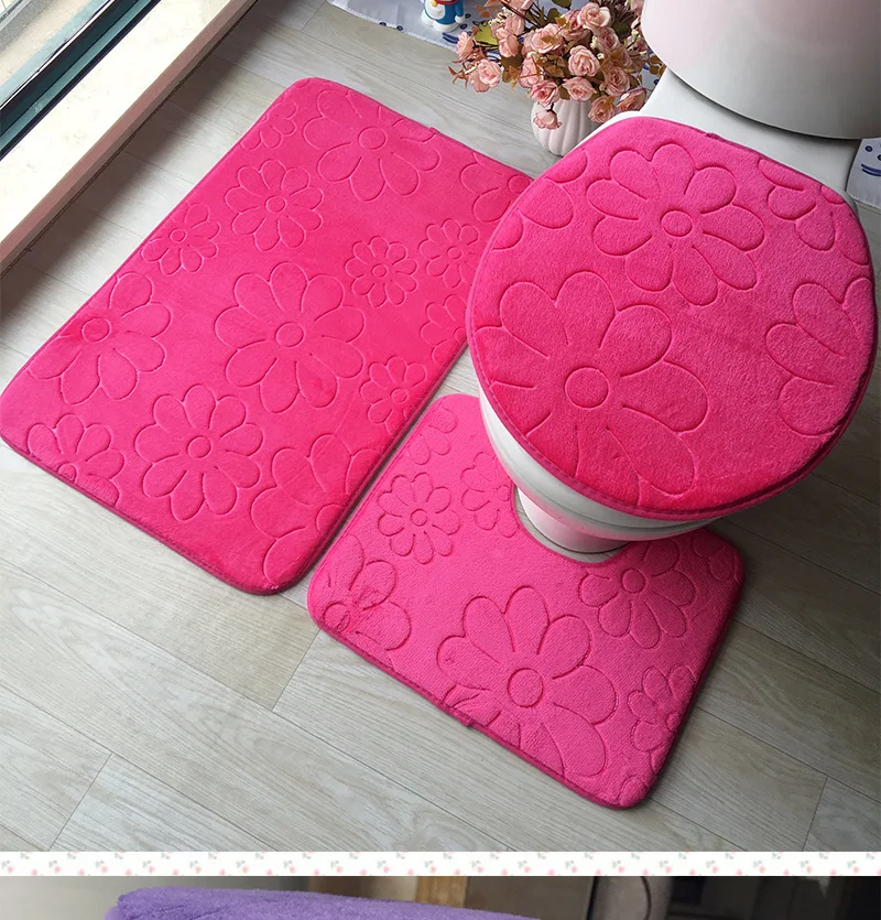 3Pcs/set Bathroom Mat Set Flannel Anti-Slip Kitchen Bath Mat Carpet Bathroom Toliet Rug Washable Tapete Banheiro