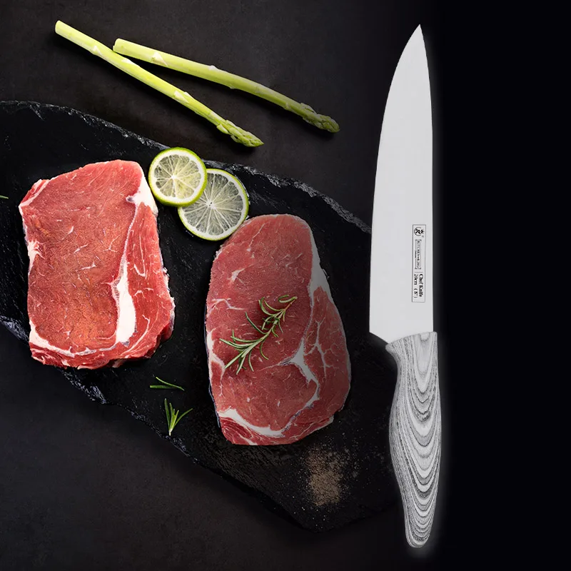 
Kitchen King 8 pcs white wood coated handle chef knife set with rotating stand 