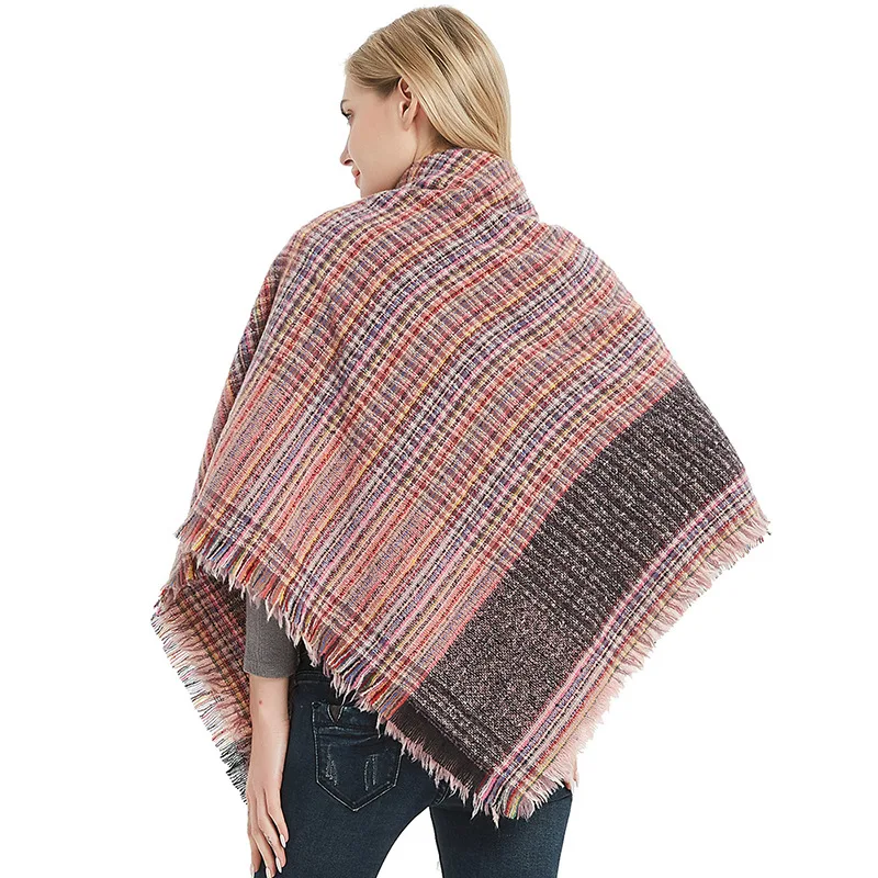 Factory Direct New Plaid Large Square Scarf Thickened Scarf Tartan Printed Jersey Scarf Shawl With Tassels