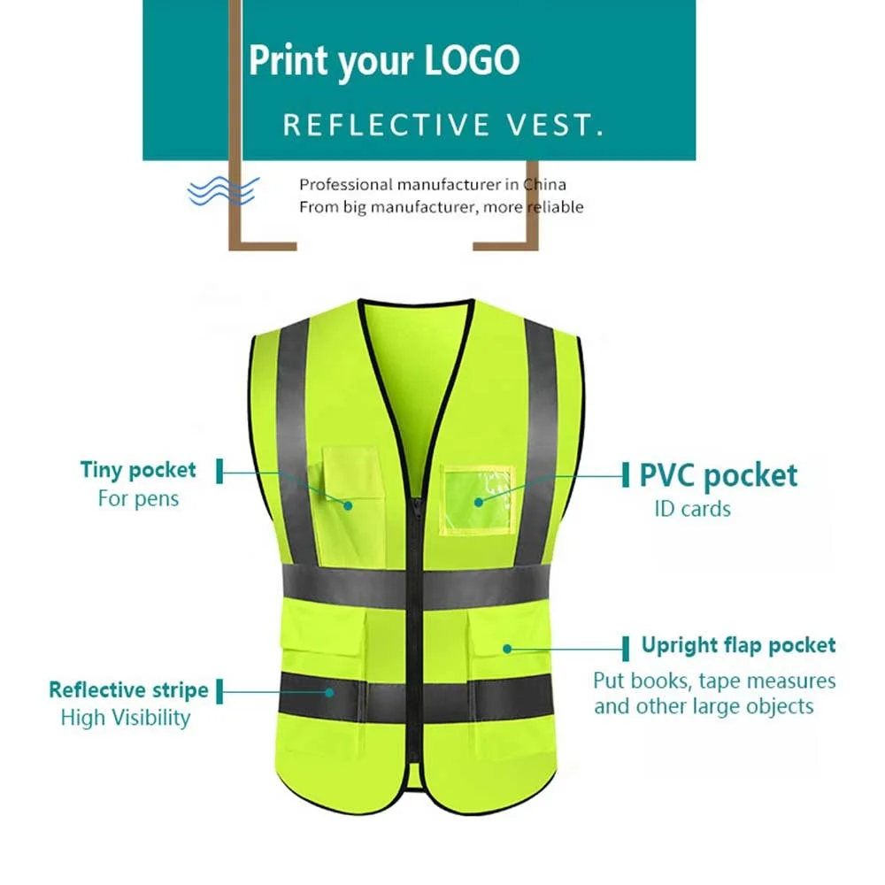 
Safety Vest Garment 100% Polyester Reflective Vest Custom Printed Logo for Construction and Garden Building 
