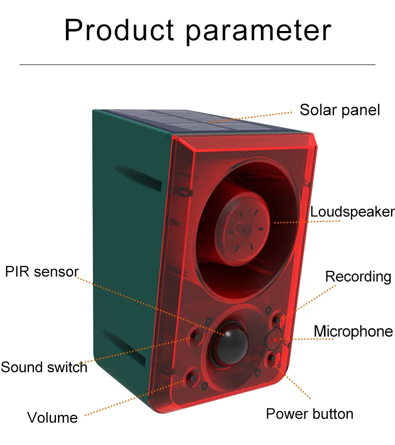 2022 High Power Wireless Infrared Induction Solar Alarm with Recording Function Motion Sensor Voice Recordable Reminder Player