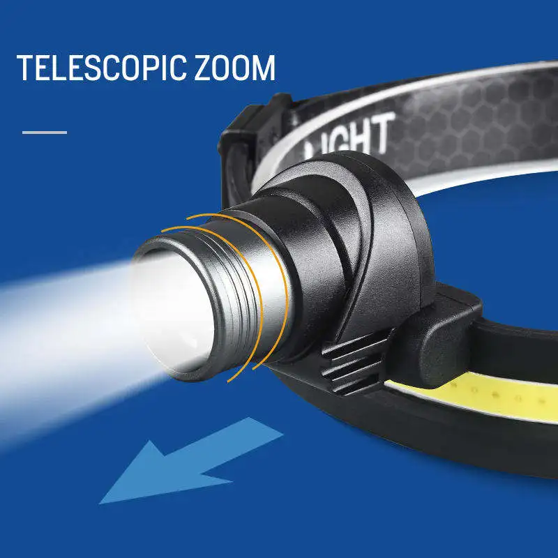 XPG COB zoomable head torch light head lamp motion high power 18650 led cob headlamps rechargeable