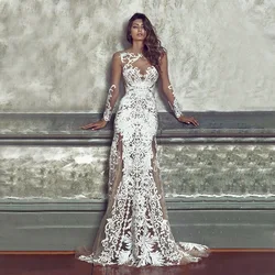 Autumn 2021 best standard long sleeve Embroidered gauze wedding dress new evening dress