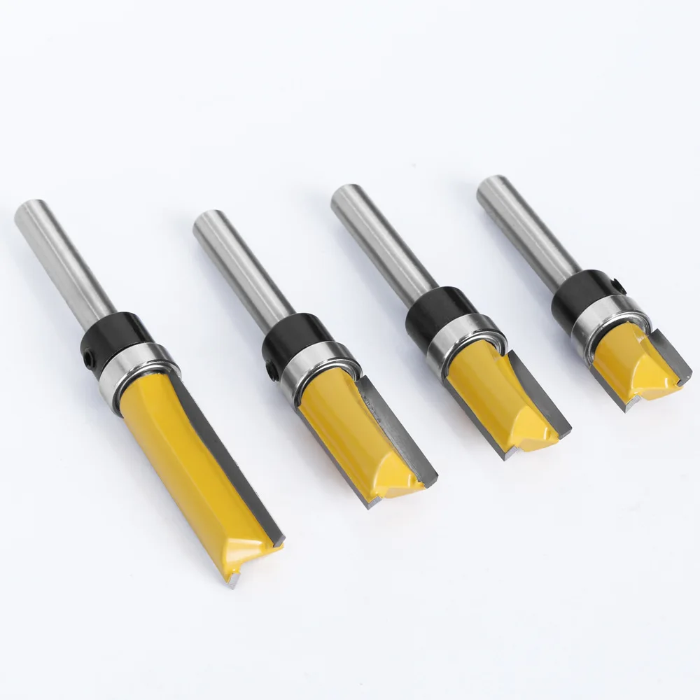 1/4 Shank Lengthened Contour Bearing Trimming Cutter Woodworking Cutter Double Flute Bearing Straight Milling Cutter