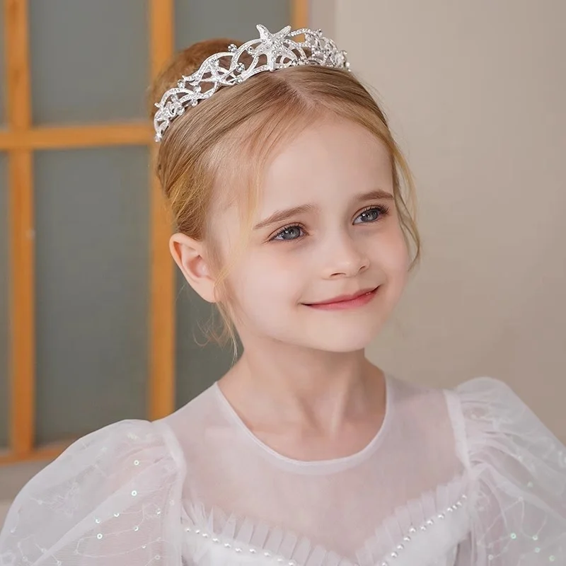 Wholesale Kids Hair Accessories Bridal Starfish Design Rhinestone Pageant Crowns Baby Tiaras