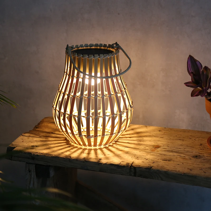 Garden Terrace Table Living Room Lantern Bamboo USB Rechargeable Removable IPX44 Dust Proof Solar Lantern LED Lamp