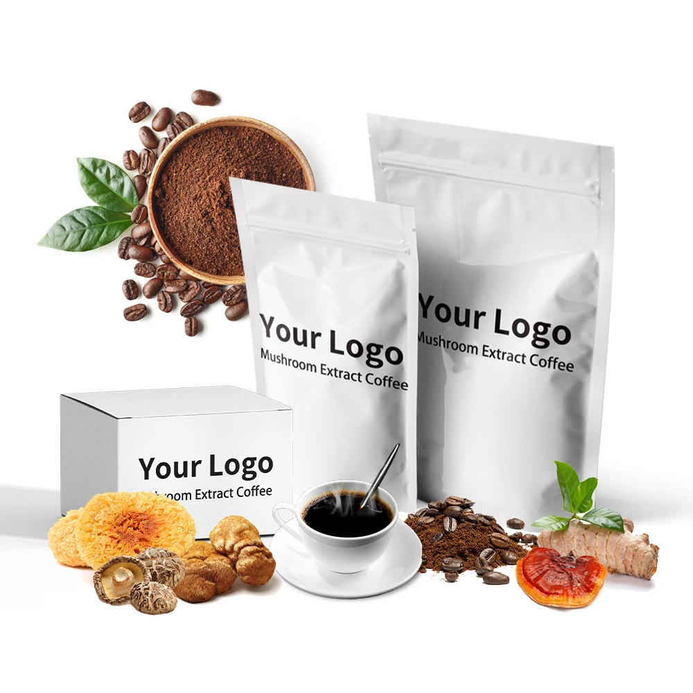 OEM Instant Mushroom Coffee Lions mane Cordyceps Grifola Frondosa Chaga Reishi Ganoderma Mushroom Shiitake Extracts Convenience