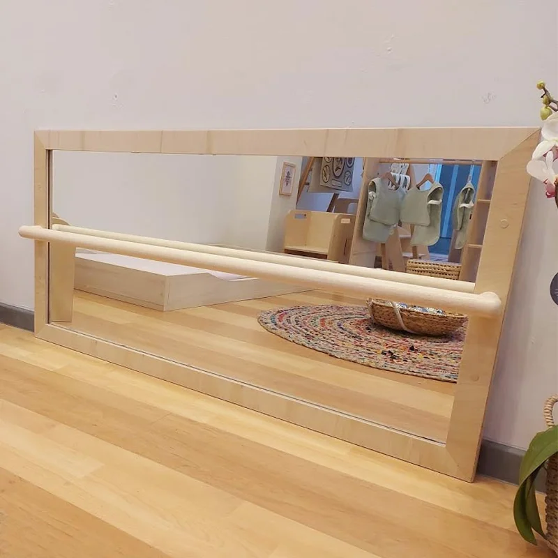 Montessori Kindergarten Nursery Toddler Wooden Knob Shape Puzzles Mirror Bathroom Wall Mirror For Kids Children