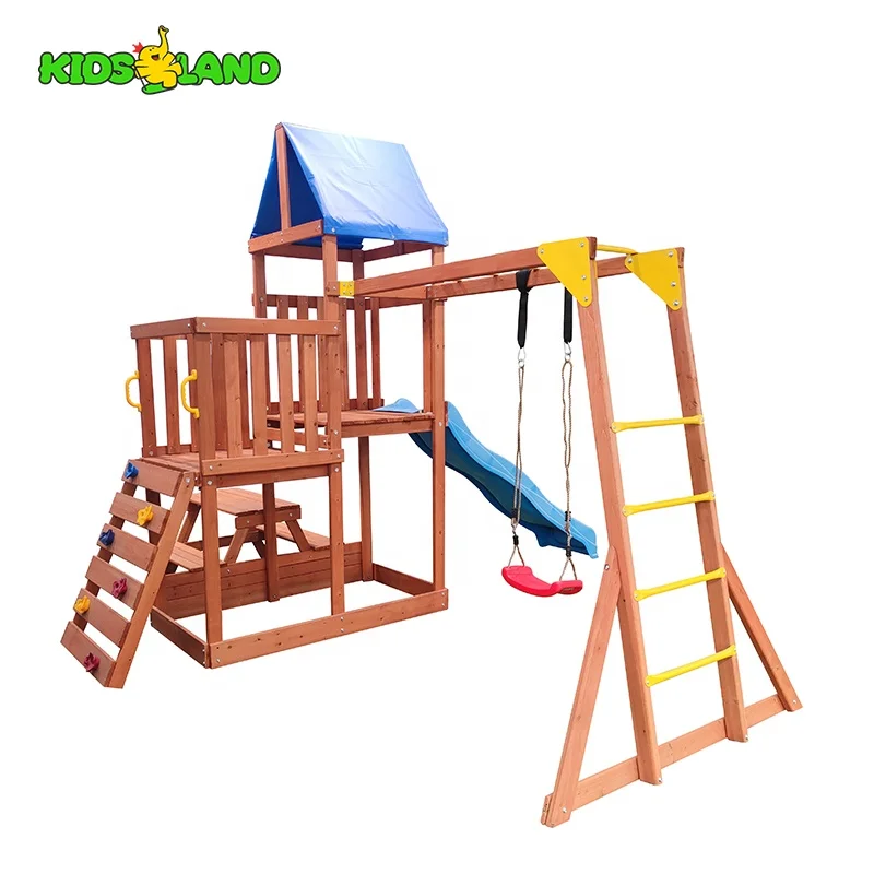 Children Outdoor Playground Schools Backyard Monkey Bar Wooden Swing Slide Set Outdoor Playground Equipment on Sale