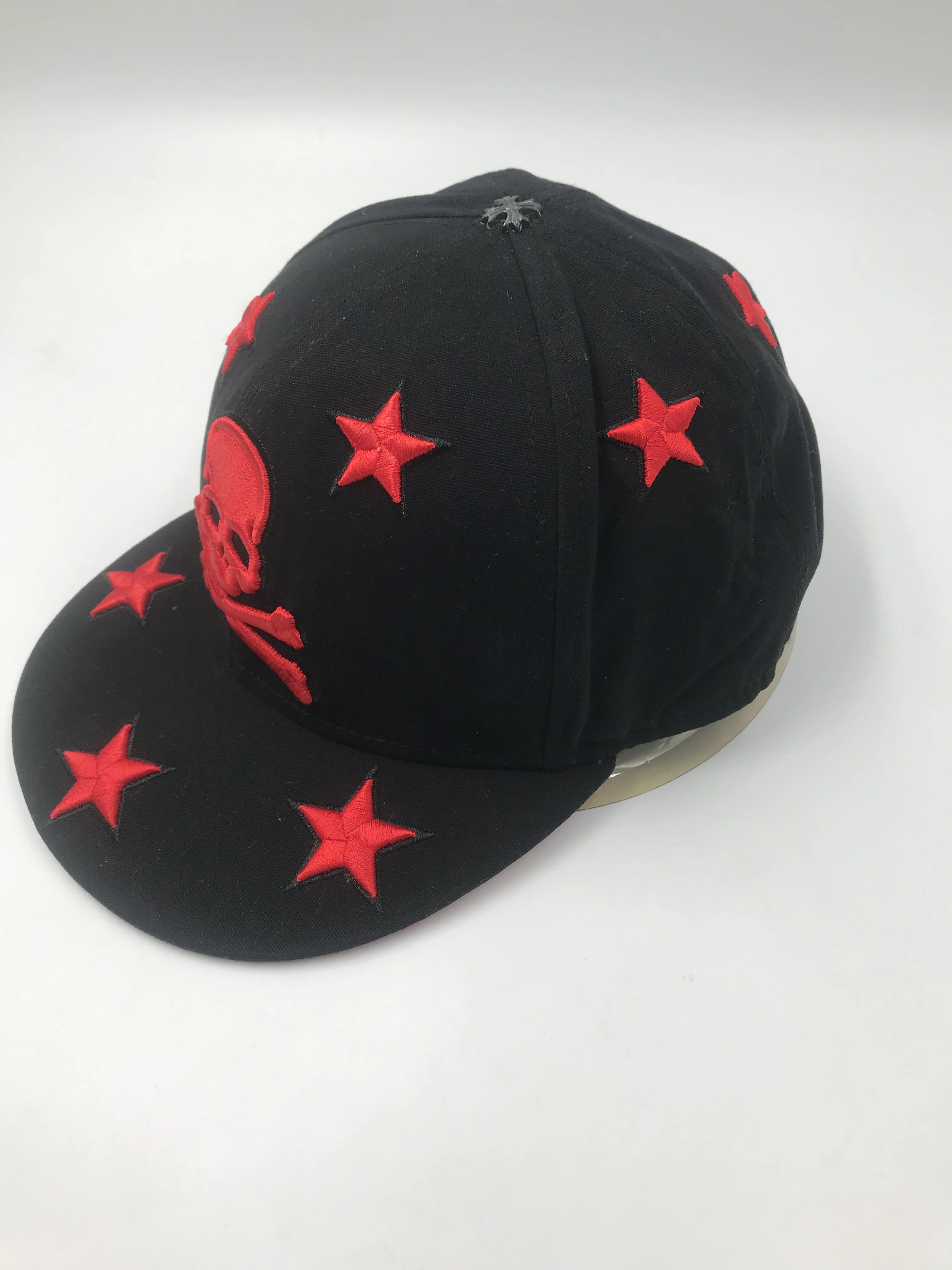 Custom Star Embroidery Logo Vintage Skull Metal Cap 6 Panel Flat Brim Fitted Snapback Cap Hats