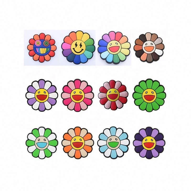 OME cartoon PVC rubber murakami Shoe Charms clog Accessories buttons for kids Shoe Decoration Accessories sunflower clog charms