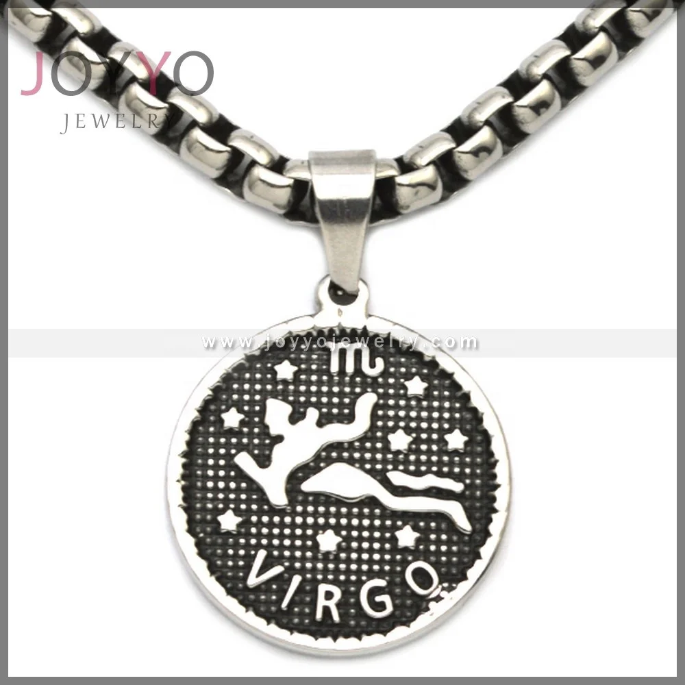 Wholesale 2024 New Personalized 12 Horoscope Virgo Charm Stainless Steel Round Necklace Pendant for Unisex