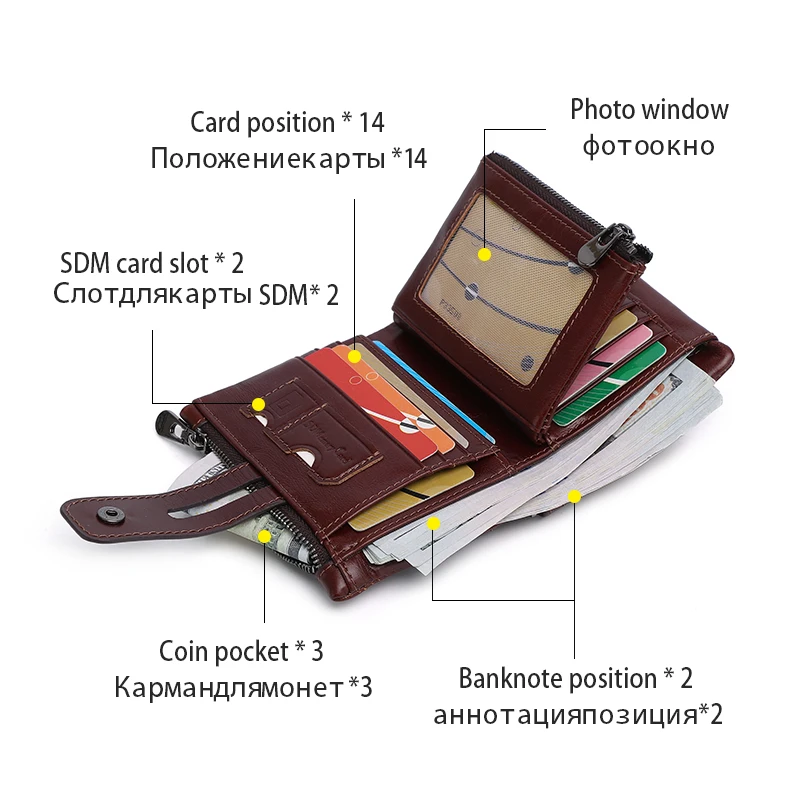 SCHLATUM RFID Genuine Leather Men Wallets Casual Cowhide Male Slim Card and Money Holder Wallet