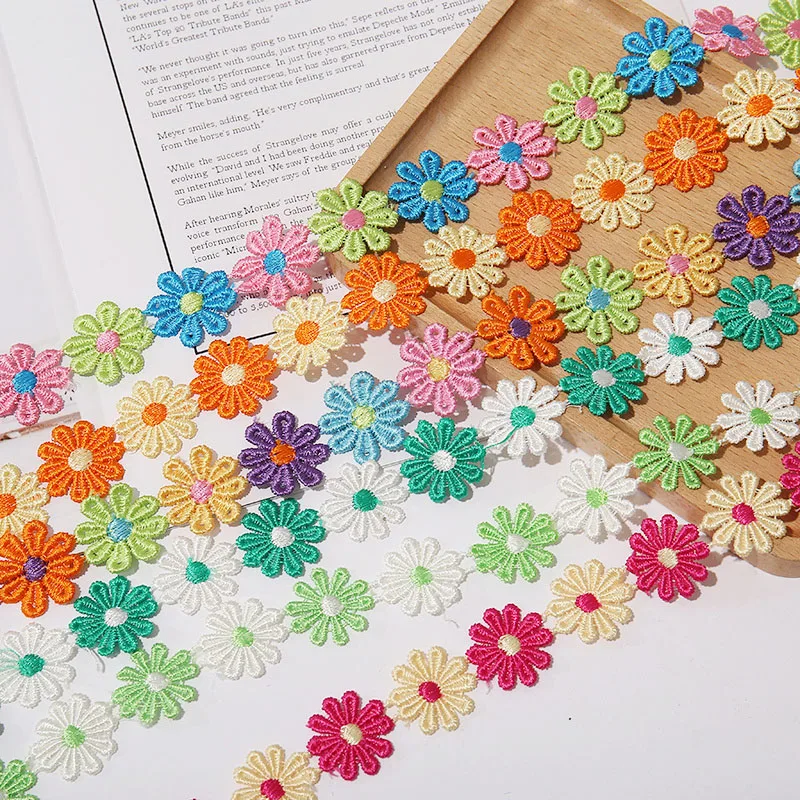 1Yard 25mm Daisy Flower Lace Trim Embroidered Floral Ribbon Applique DIY Doll Accessories Handmade Patchwork Sewing Supplies