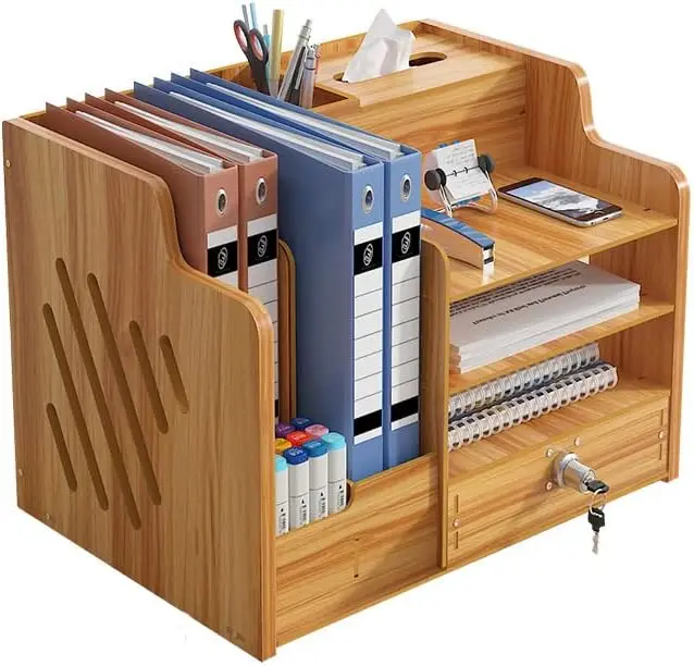 office Desktop Wood Bookshelf File Organizer