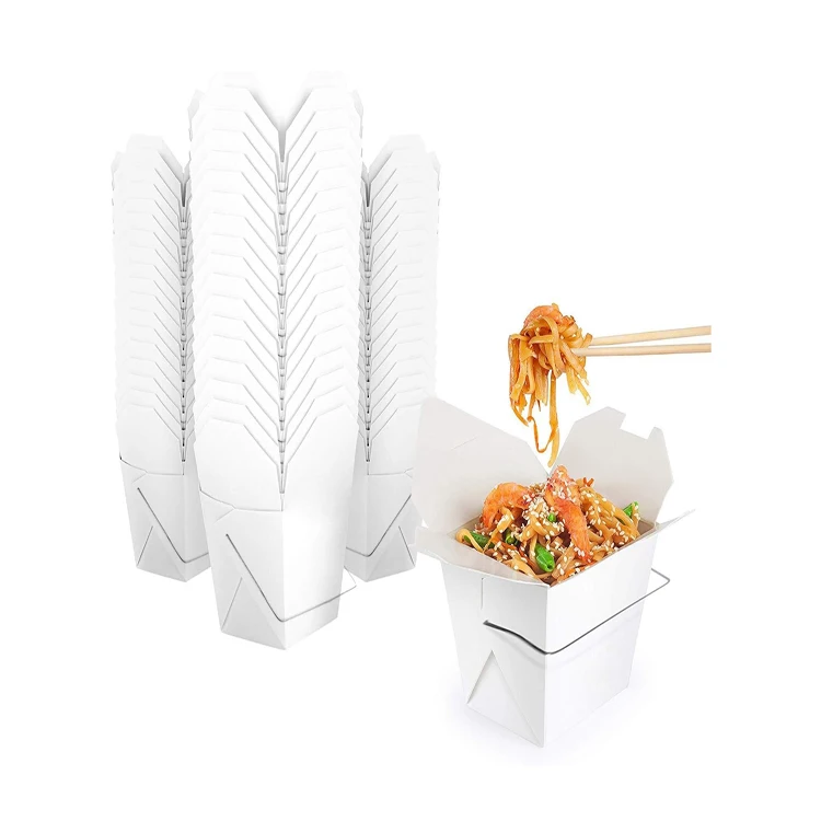 16oz 26oz 32oz Chinese Noodle Box Food Packaging Containers Take Away kraft White Rice Box Paper Noodle Box