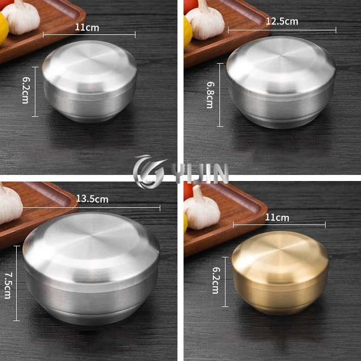 304 из нержавеющей стали с двойными стенками золотисто-серебряная миска для смешивания металлическая рисового супа sus304 крышкой