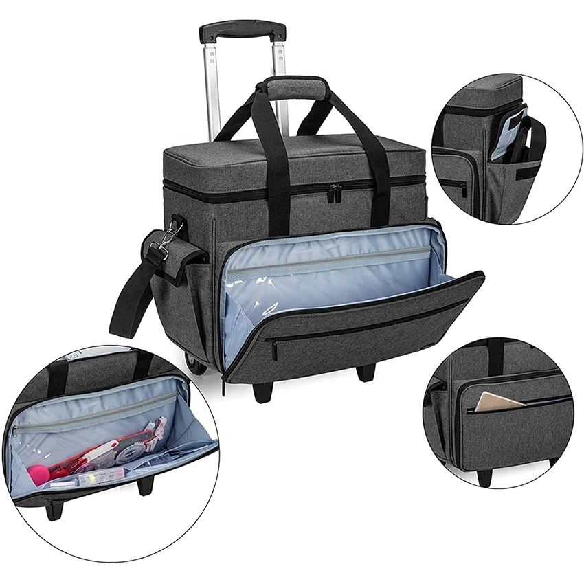Portable sewing machine bag customized sewing Machine Case on Wheels , Rolling Sewing Machine Tote with Detachable Trolley Dolly