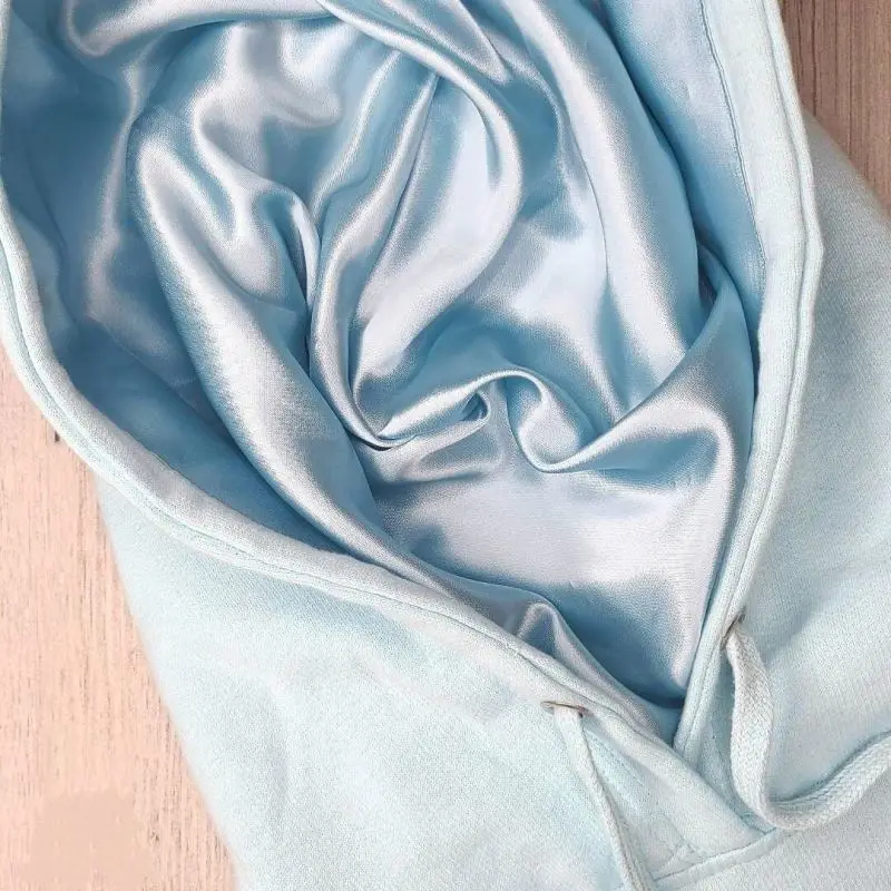 SatinLined Custom Logo Mens Women Unisex Silk Satin Lined Hooded Two Piece Pant Set Sweatsuit Jumper Tracksuit Hood Hoodie