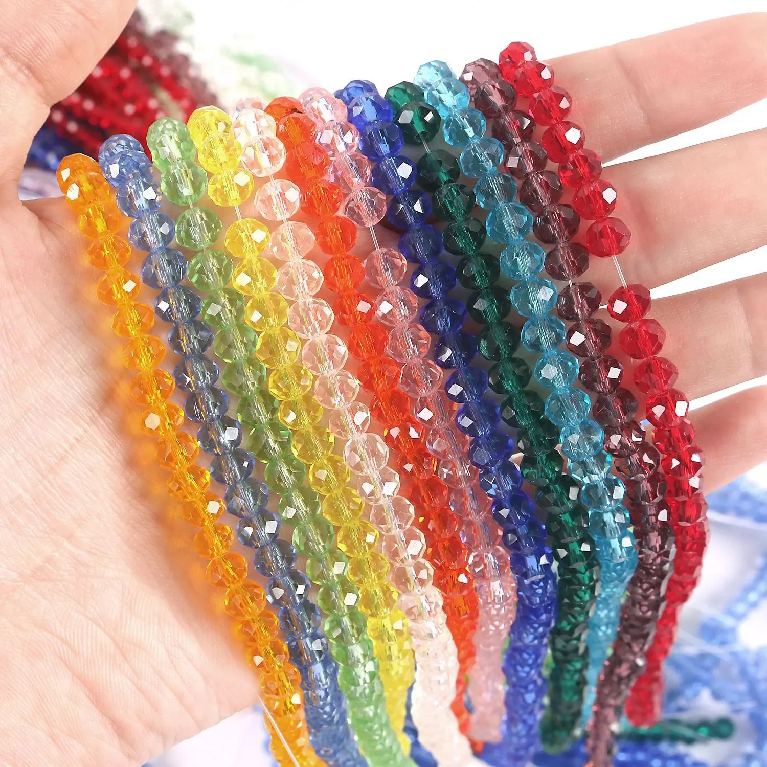Clear Colorful Crystal Beads Faceted Rondelle Wheel Glass Beads Loose Spacer Beads For Jewelry Making Diy Bracelet Accessories